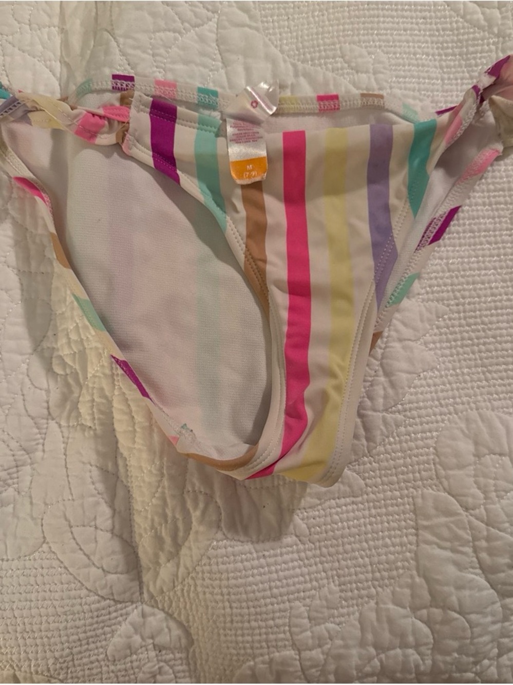 No Boundaries Girls Stripe Bikini Bottoms in Pink, Aqua, Yellow, Lavender, Tan